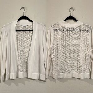 Peter Nyguard Women Cardigan Large White Mesh Lace Crochet Coastal Grandma